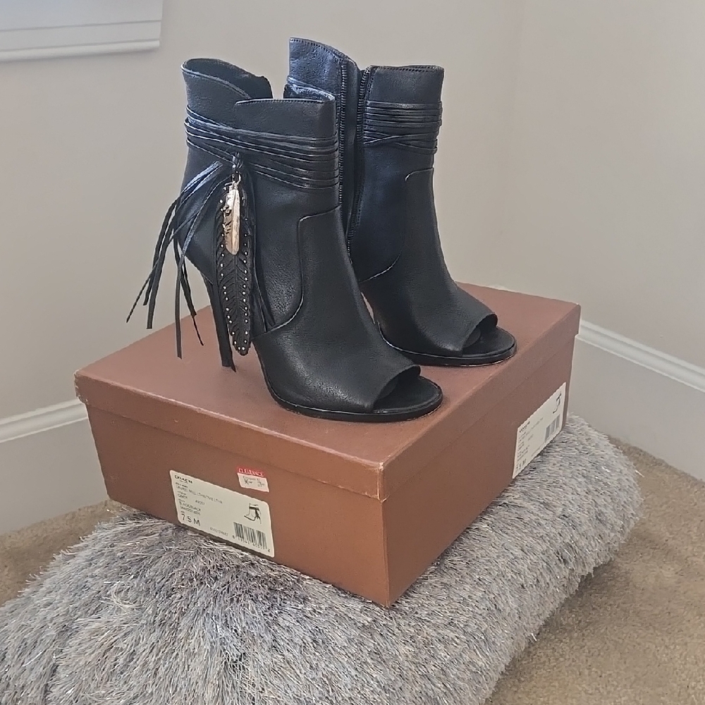 Coach Black Ankle Boots with Peep-Toe Design